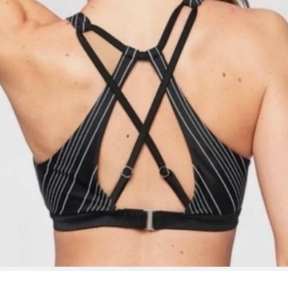 Athleta Chevron High Neck Bikini Top Black White Size 34 B/C - Picture 2 of 7